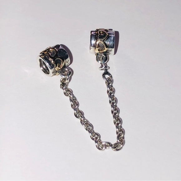Retired Pandora 14k Hearts Sterling Silver Safety Chain Charm - Picture 5 of 9